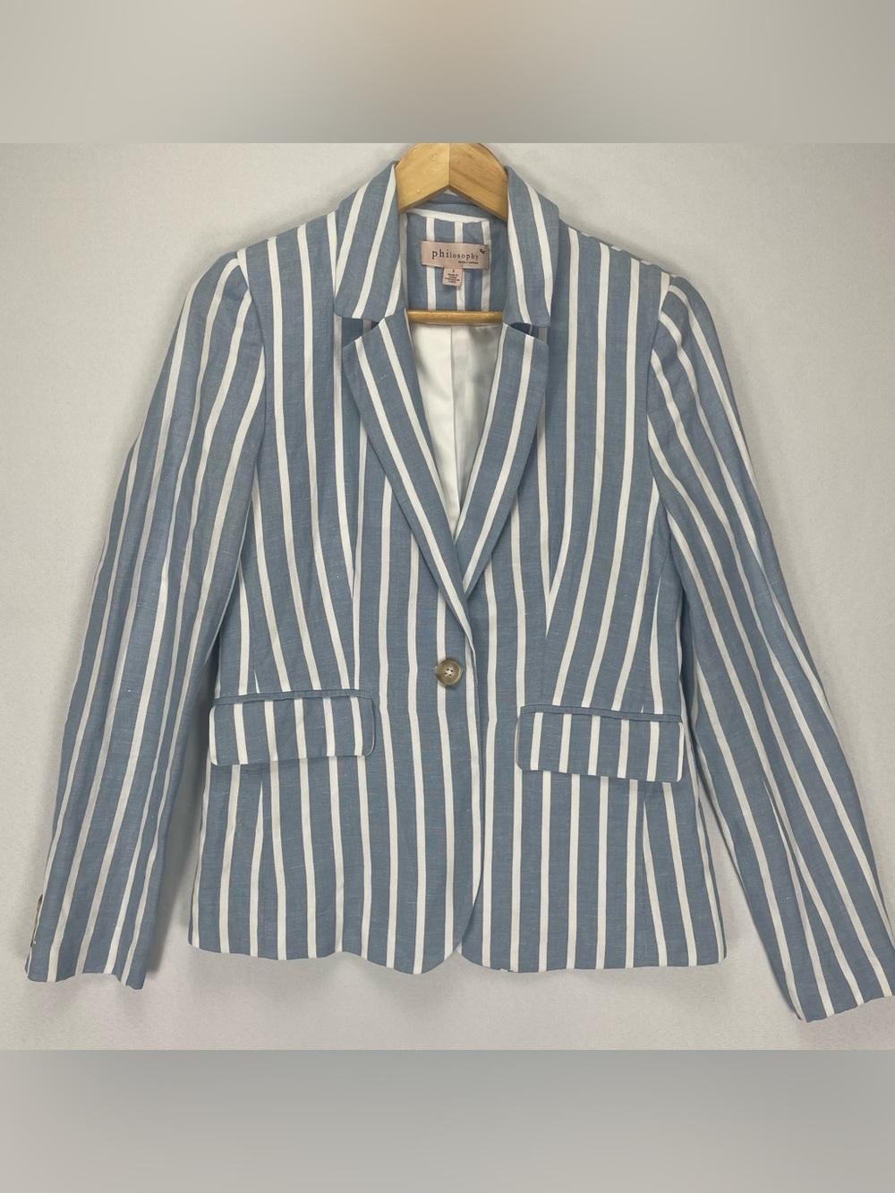 Philosophy Linen Blend Blazer Women’s 2 Blue & White Striped Coastal Nautical